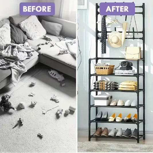 Freestanding Coat & Shoe Rack Entryway Shelf