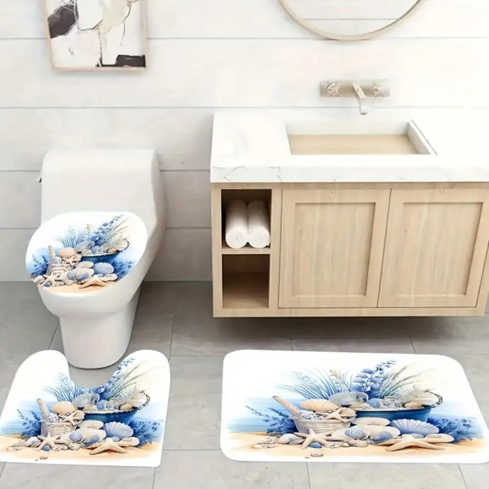 1/3/4pcs 3D Shell Print Bathroom Set