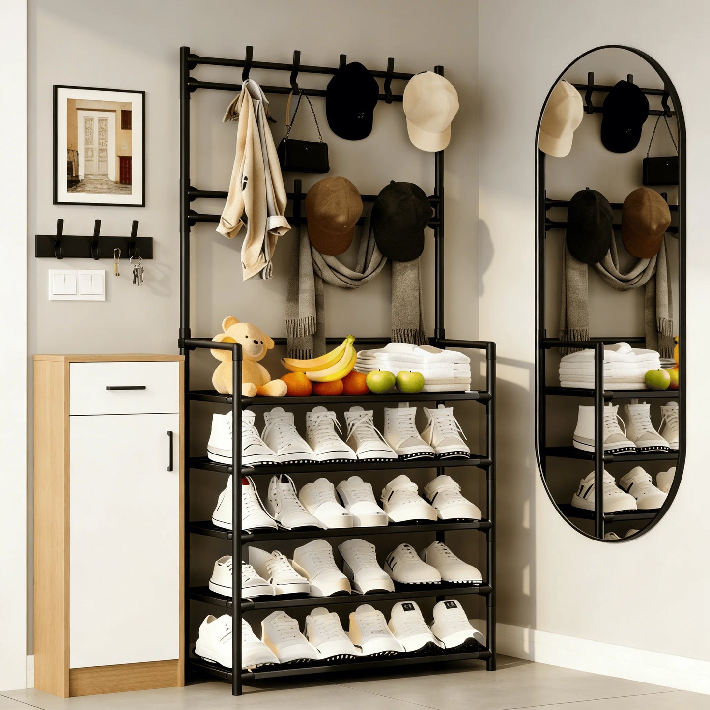 Freestanding Coat & Shoe Rack Entryway Shelf