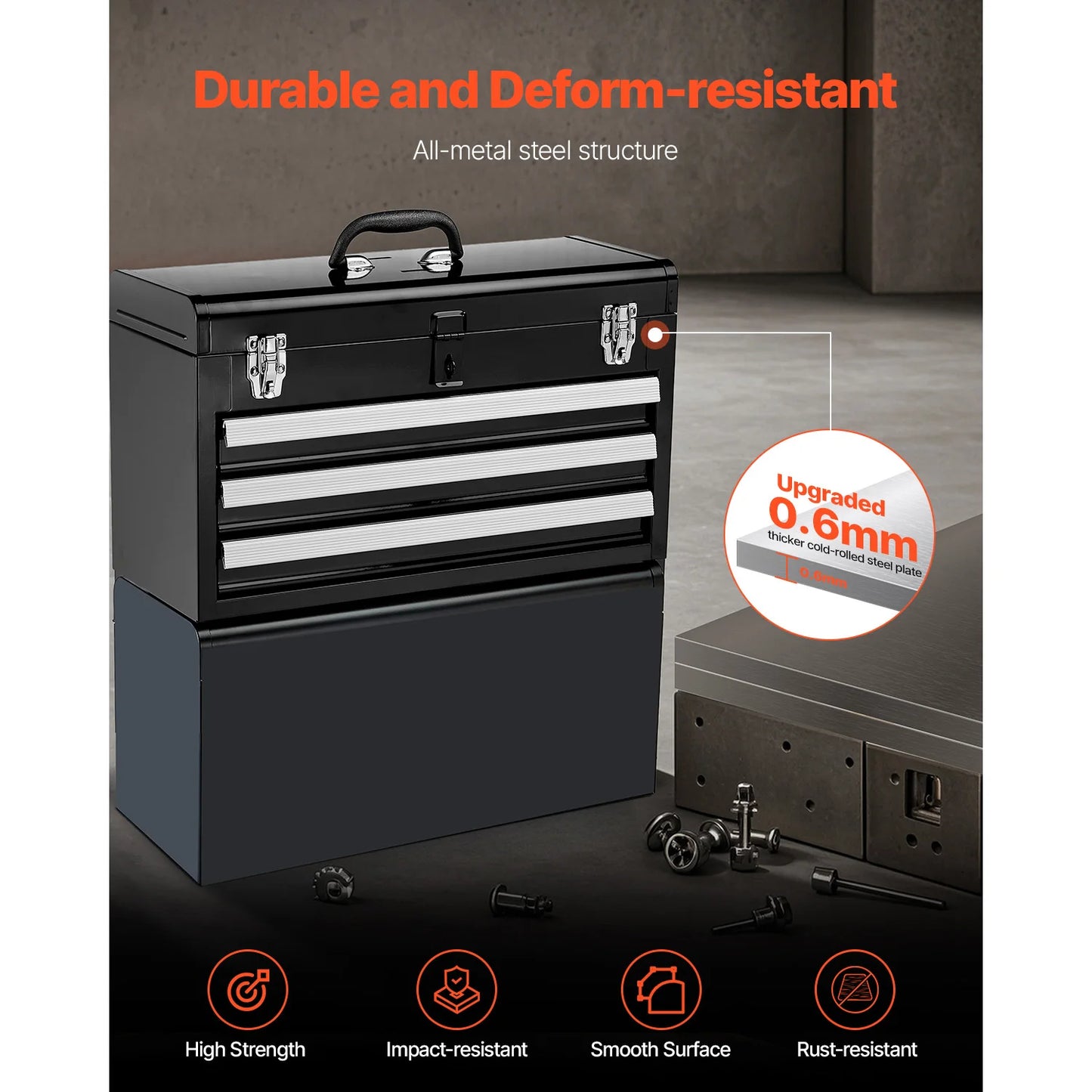 20in 3-Drawer Metal Tool Box