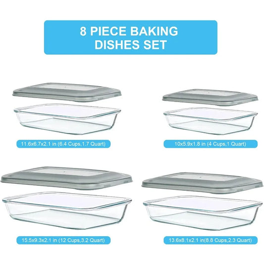 8 Piece Glass Baking Dishes With Lids