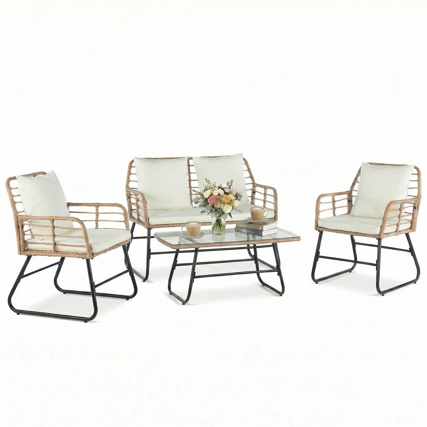 Outdoor 4 Piece Wicker Patio Furniture Set
