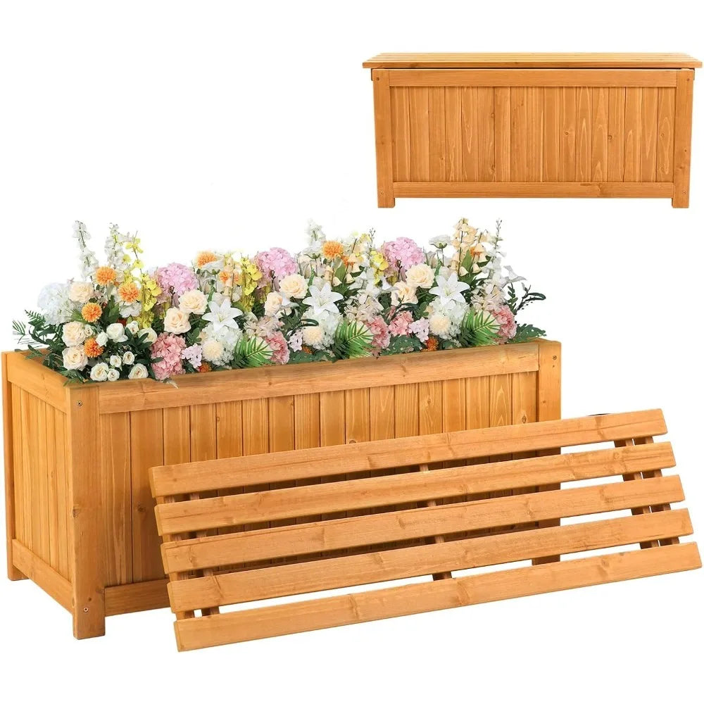 Outdoor Wood Bench With Planter Boxes