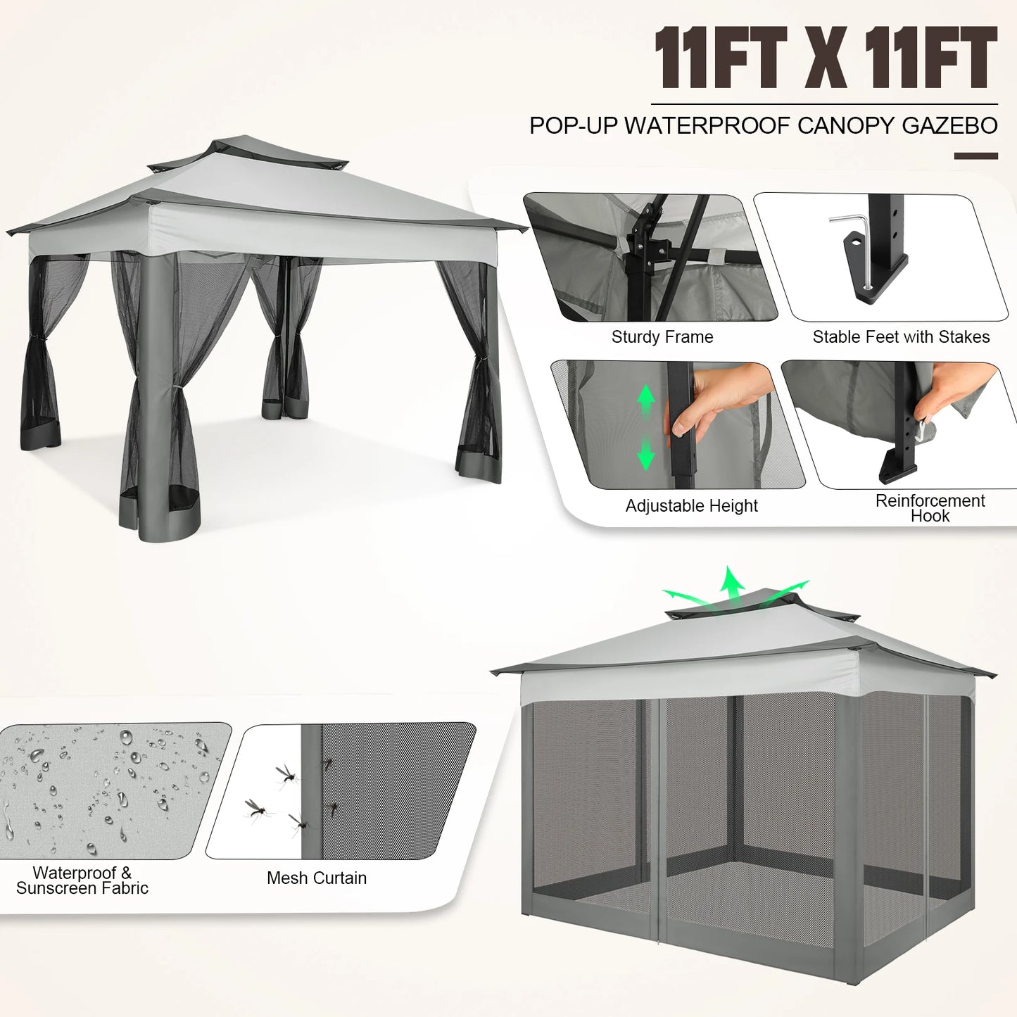 11x11ft Pop Up Gazebo Pavilion