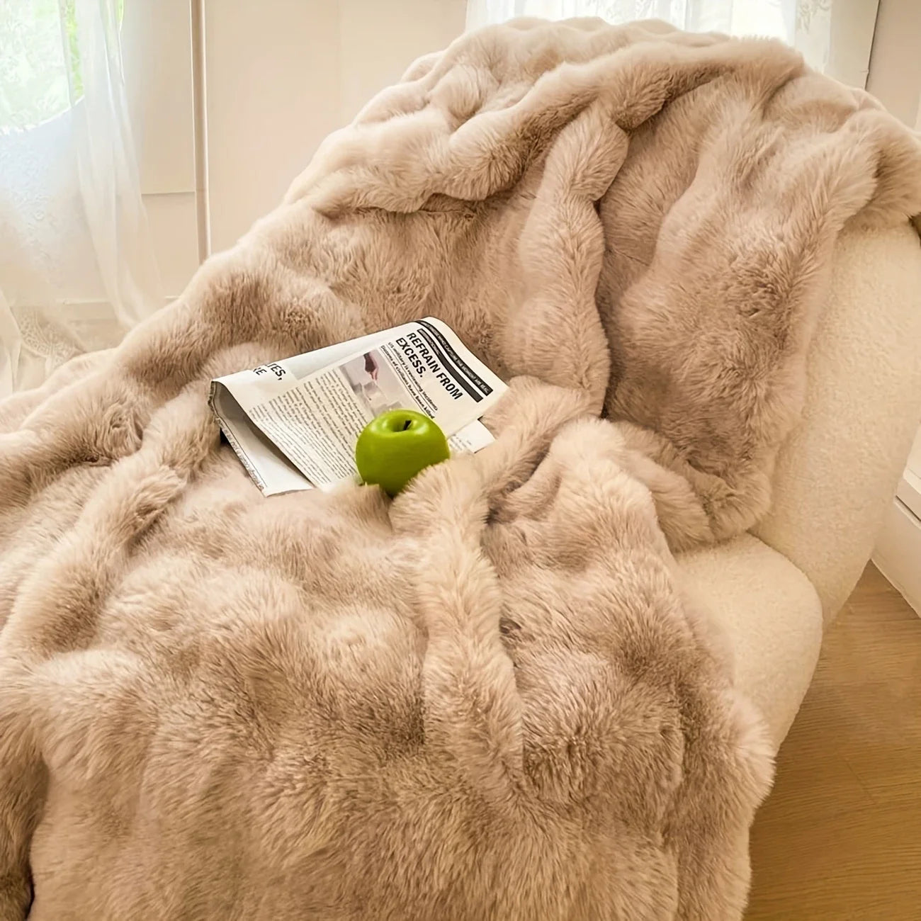 Cozy Faux Rabbit Fleece Blanket / Throw