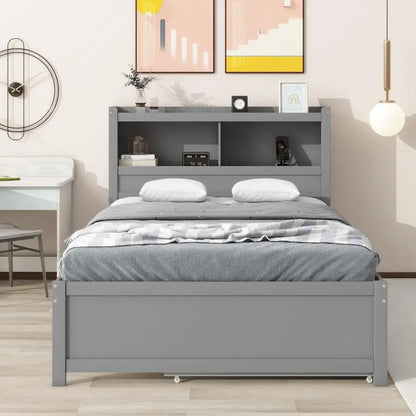 Full Size Platform Bed With Trundle, Drawers And Headboard