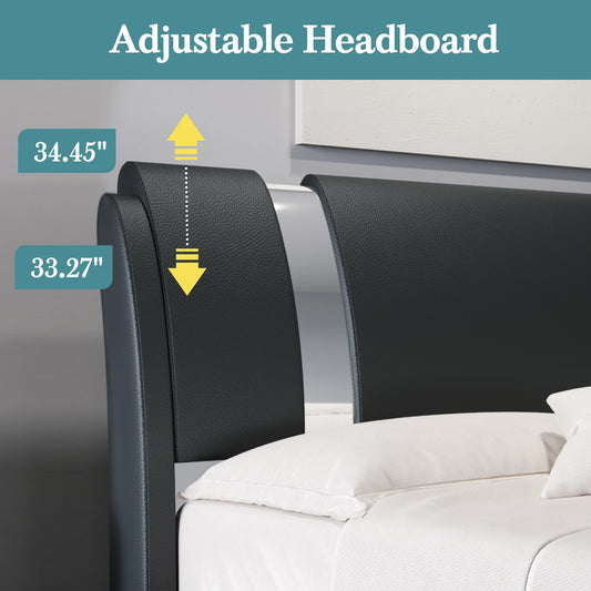 Modern Faux Leather Low Profile Bed Frame
