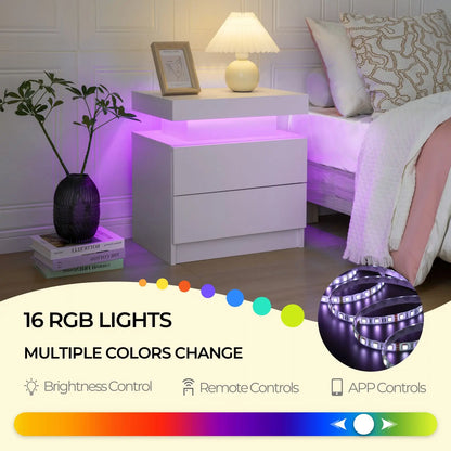 LED Nightstands with 2 Drawers,