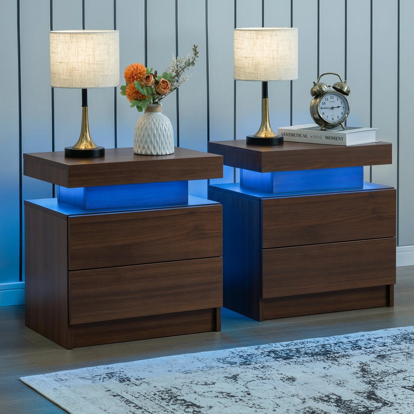 2 LED Nightstand with 2 Drawers
