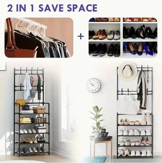 Freestanding Coat & Shoe Rack Entryway Shelf