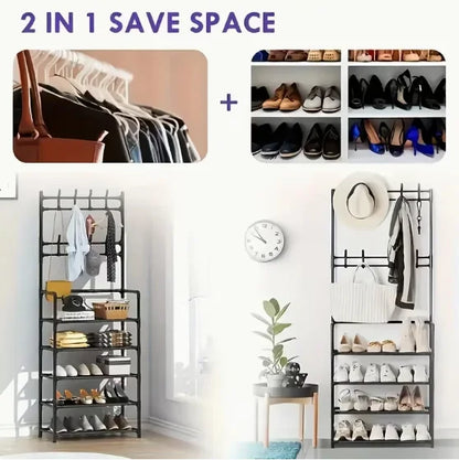 Freestanding Coat & Shoe Rack Entryway Shelf