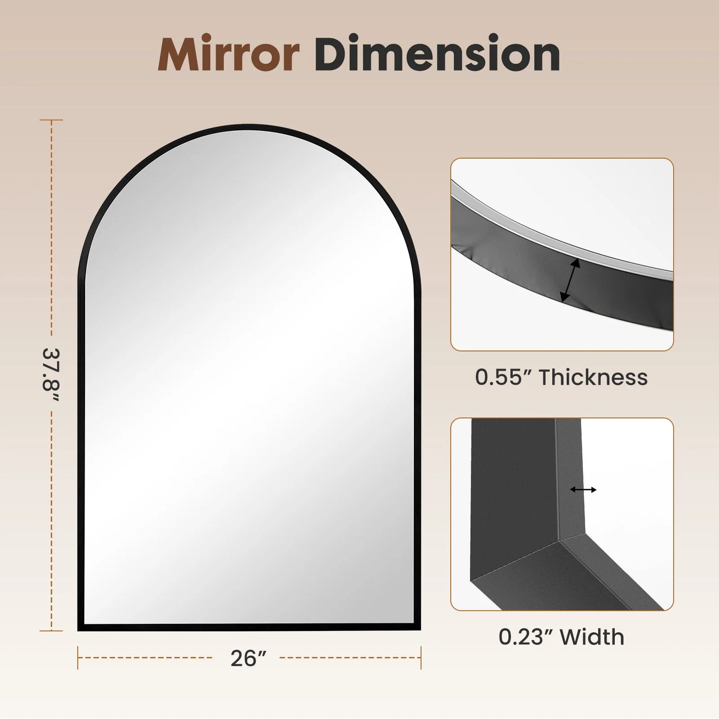 26"x38" Arched Metal Framed Mirror