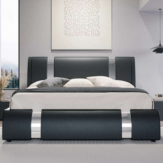 Modern Faux Leather Low Profile Bed Frame
