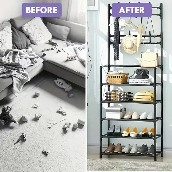 Freestanding Coat & Shoe Rack Entryway Shelf