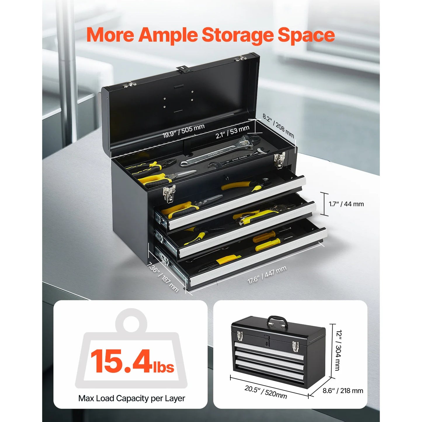 20in 3-Drawer Metal Tool Box