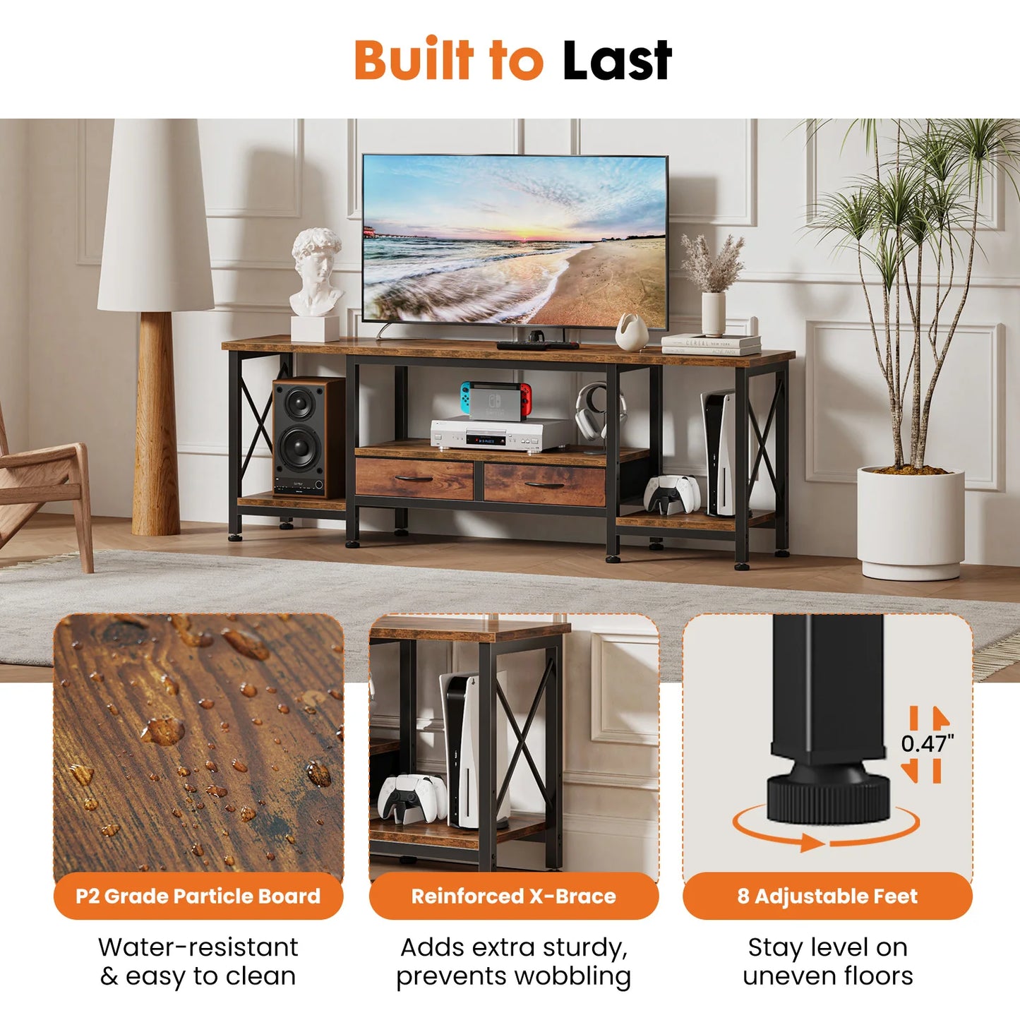 Wooden TV Stand with Drawers