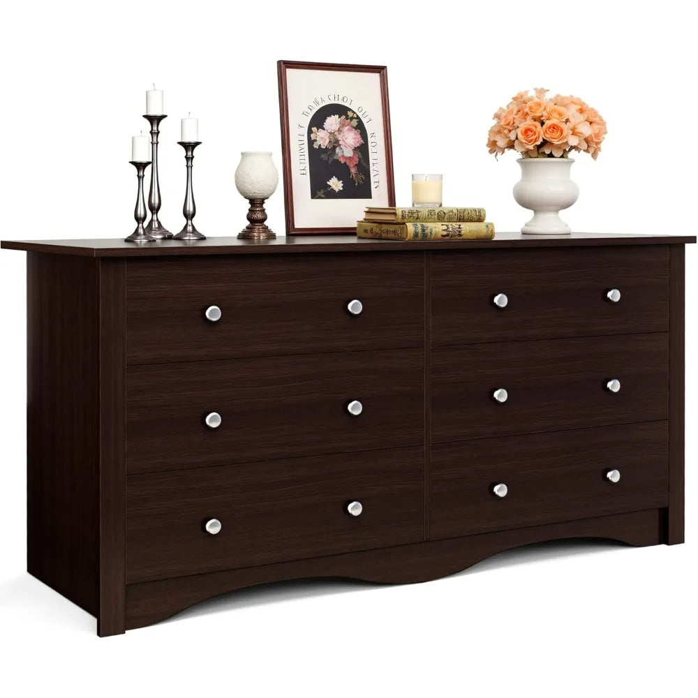 Dresser 6 Wood Drawers for Bedroom