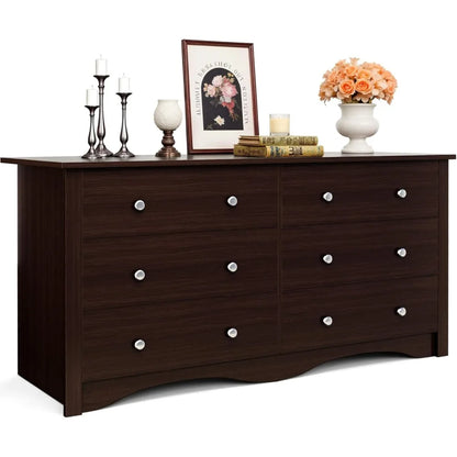 Dresser 6 Wood Drawers for Bedroom