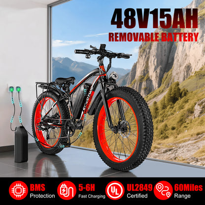 26" Fat Tire Electric Bike for Adults