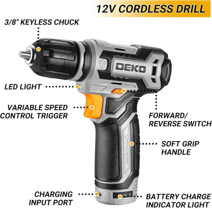 Home Mechanic Toolbox with 12V Cordless Drill
