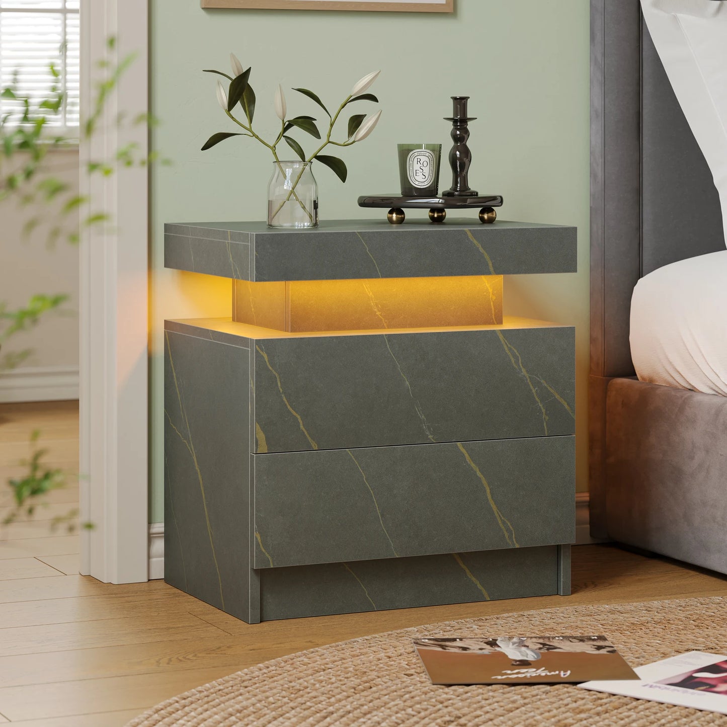 LED Nightstands with 2 Drawers,