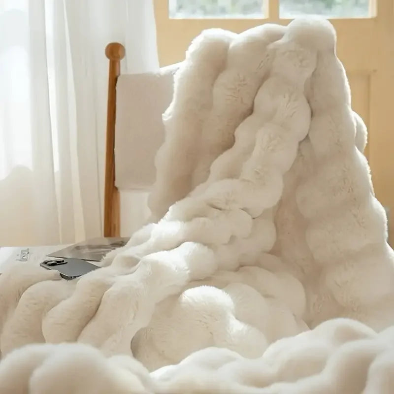 Cozy Faux Rabbit Fleece Blanket / Throw