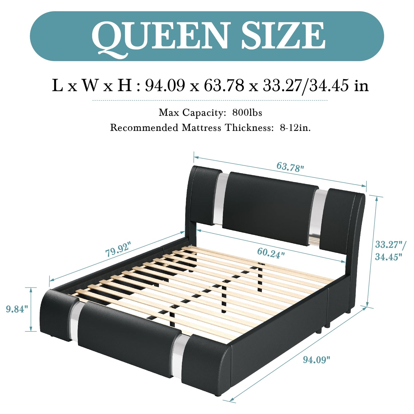 Modern Faux Leather Low Profile Bed Frame