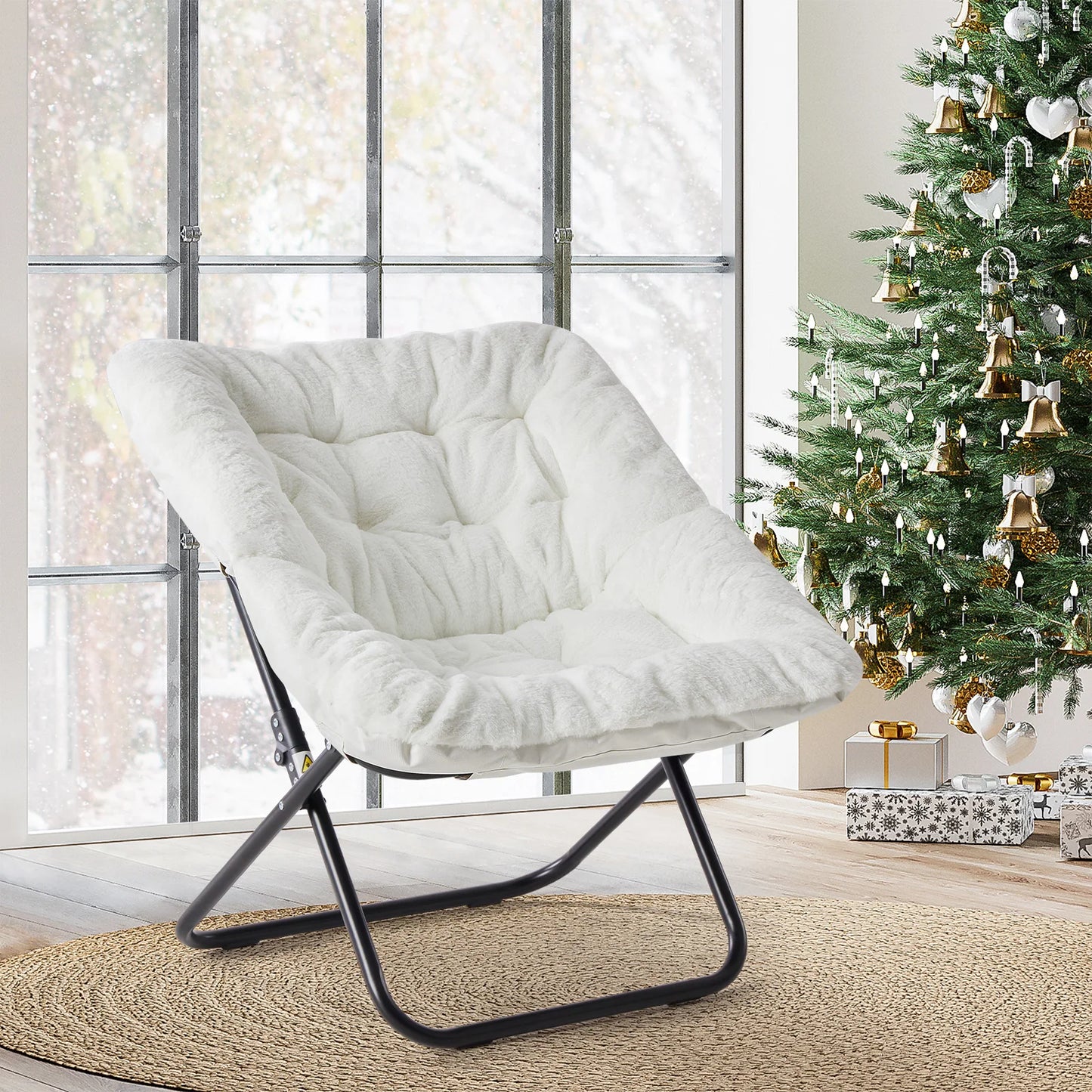 28" Cozy Foldable Faux Fur Saucer Chair