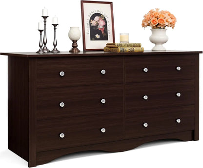 Dresser 6 Wood Drawers for Bedroom