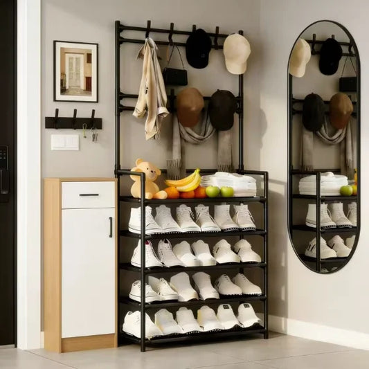 Freestanding Coat & Shoe Rack Entryway Shelf