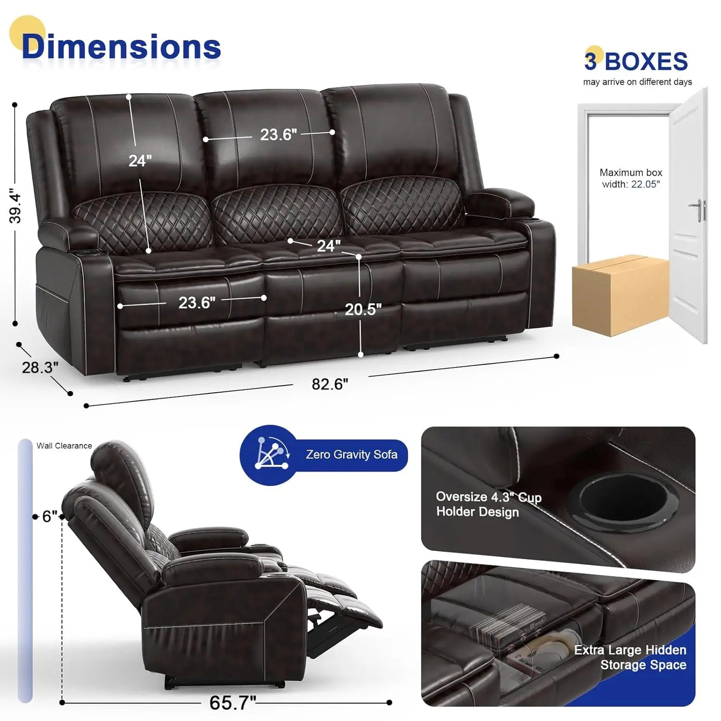 3 Seat Recliner Sofa with Console