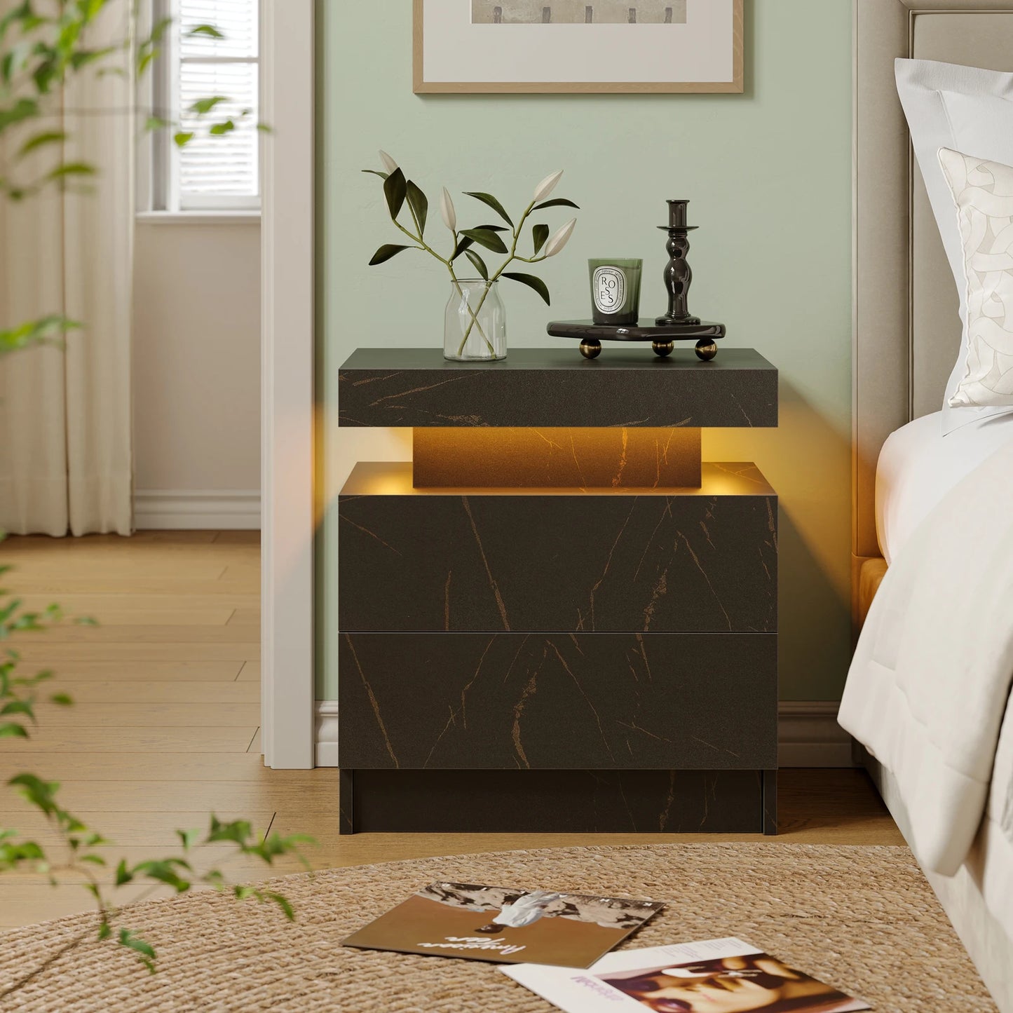 LED Nightstands with 2 Drawers,