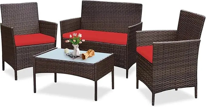 4 Piece Wicker Patio Conversation Furniture Set