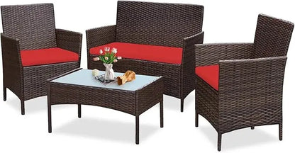 4 Piece Wicker Patio Conversation Furniture Set