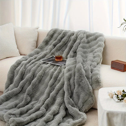 Cozy Faux Rabbit Fleece Blanket / Throw