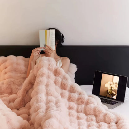 Cozy Faux Rabbit Fleece Blanket / Throw