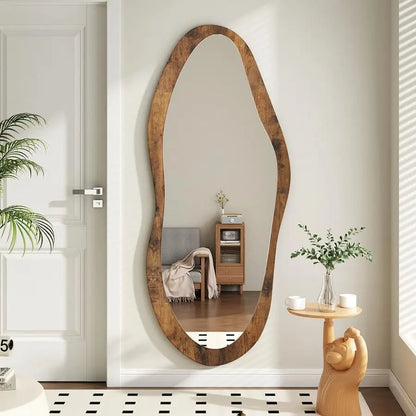47x20 Vintage Wood Framed Irregular Wall Mirror