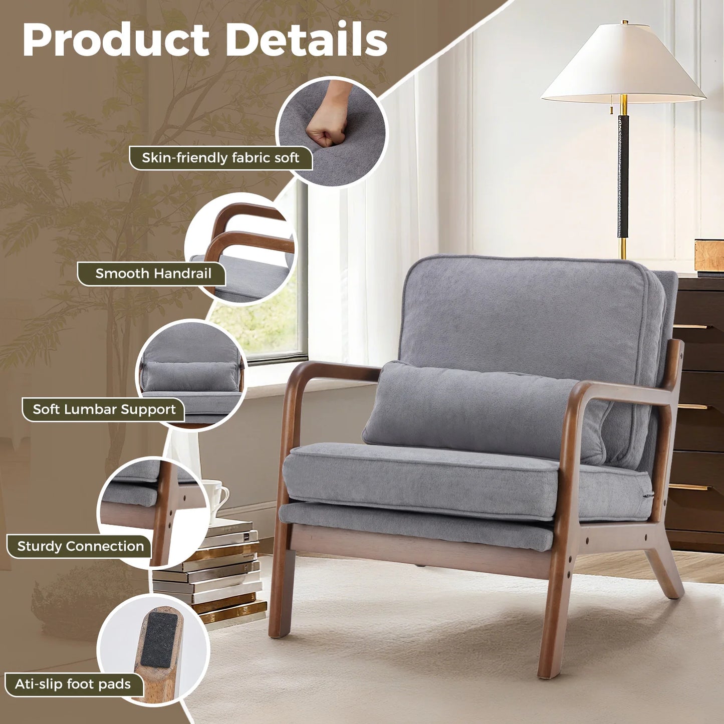 Modern Solid Wood Frame Accent Chair