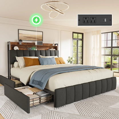 Bed Frame King Size with Upholstered Headboard