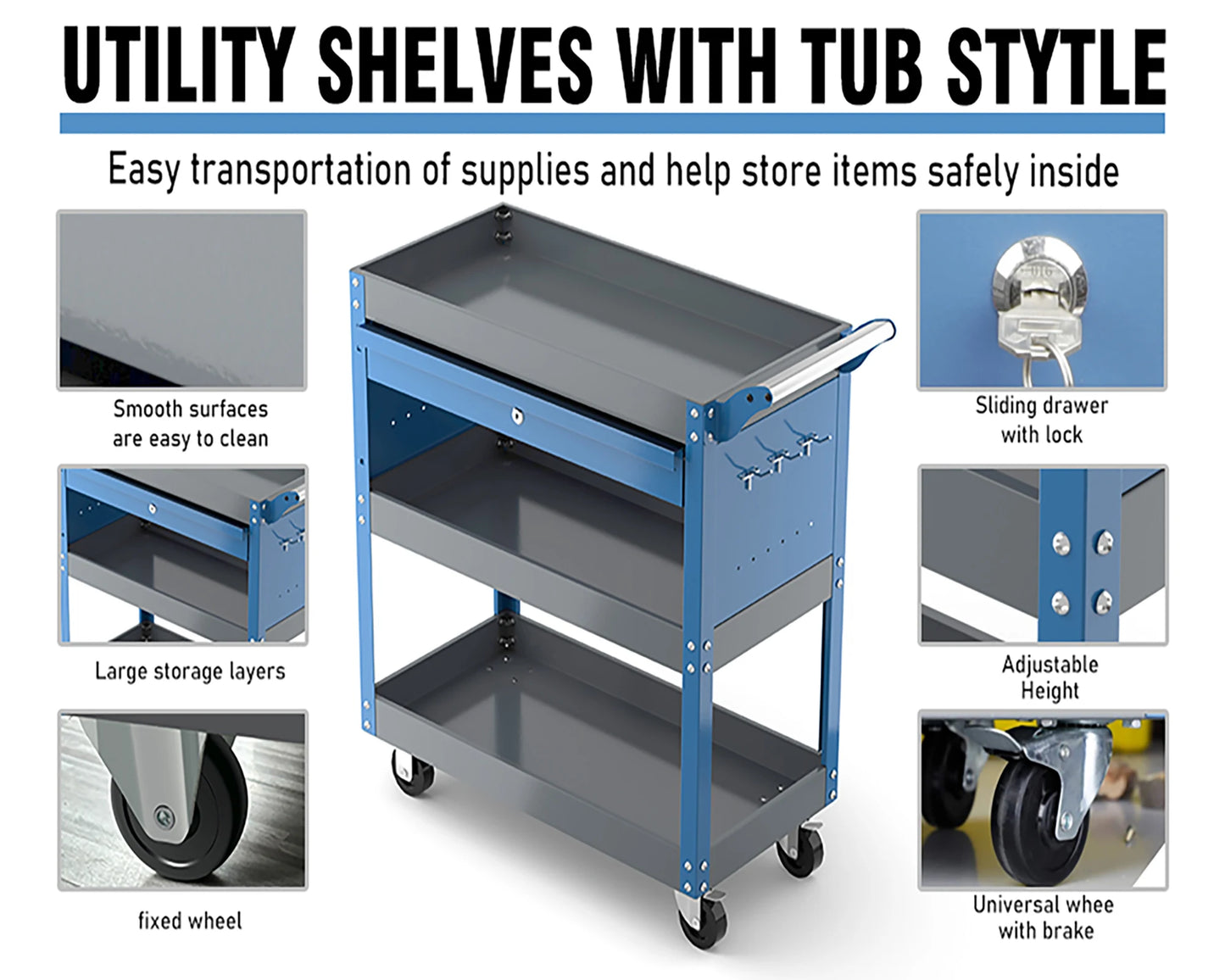3 Tier Heavy Duty Rolling Mechanic Cart