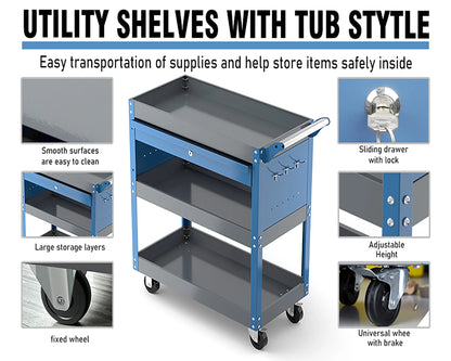 3 Tier Heavy Duty Rolling Mechanic Cart