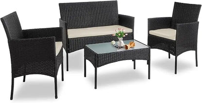 4 Piece Wicker Patio Conversation Furniture Set