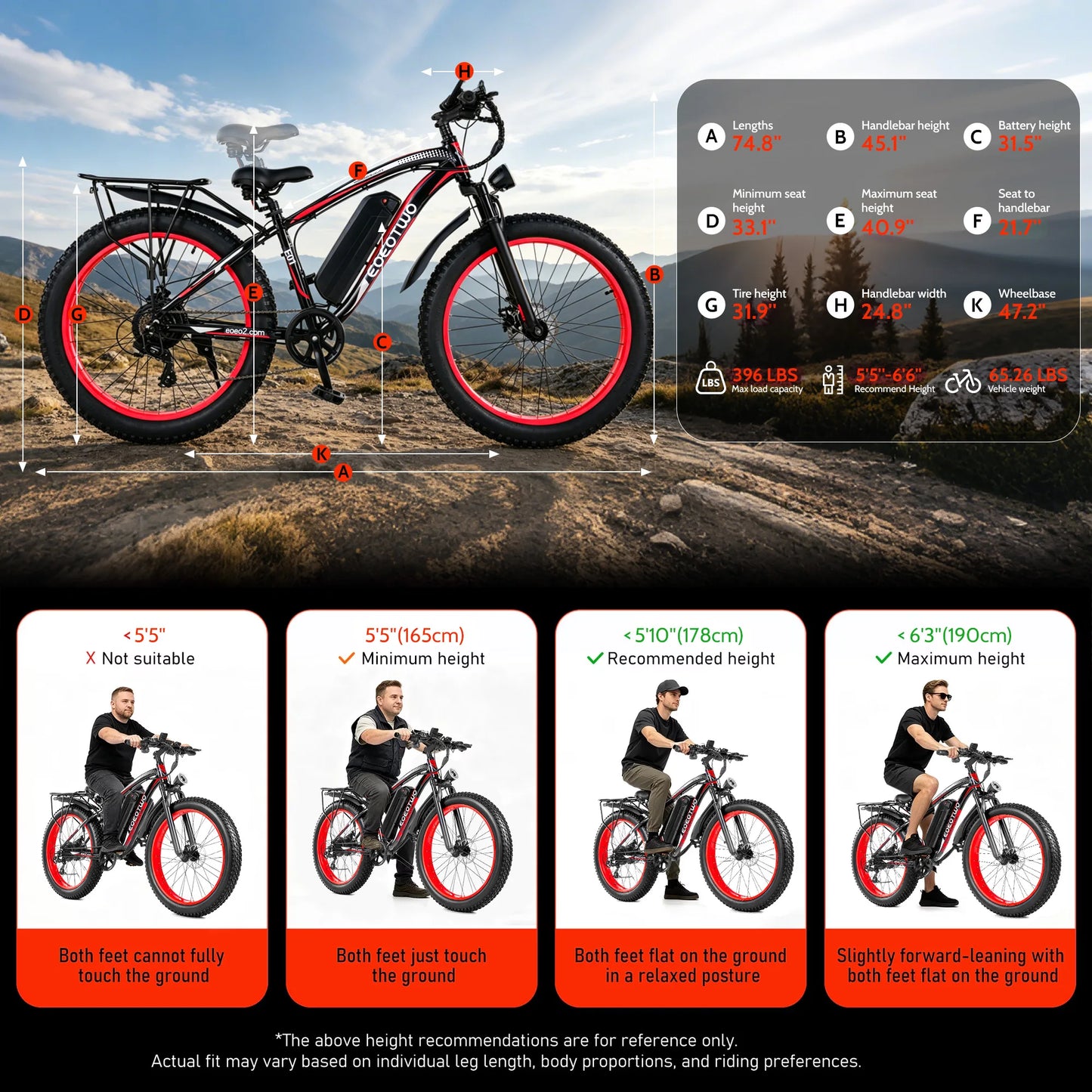 26" Fat Tire Electric Bike for Adults