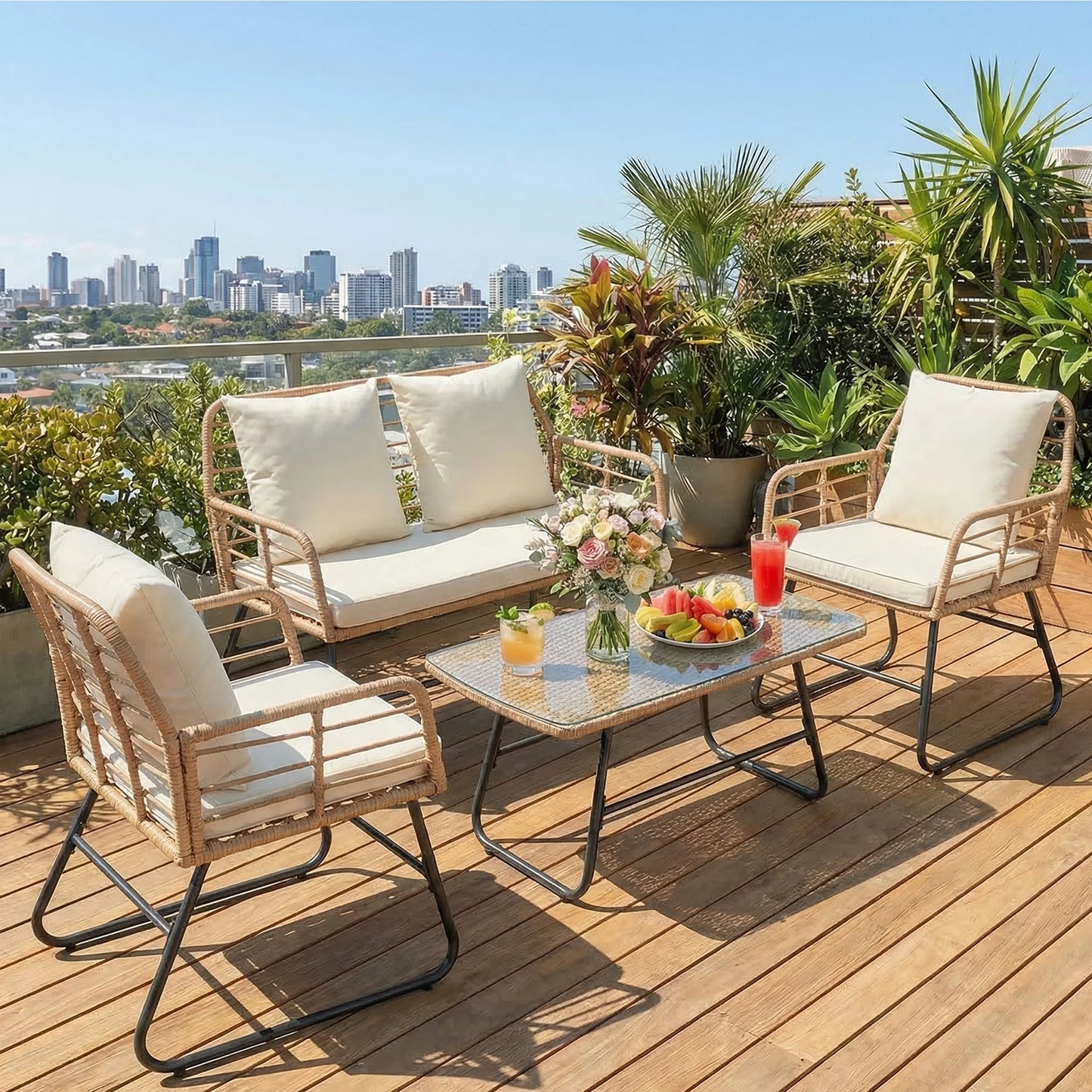 Outdoor 4 Piece Wicker Patio Furniture Set
