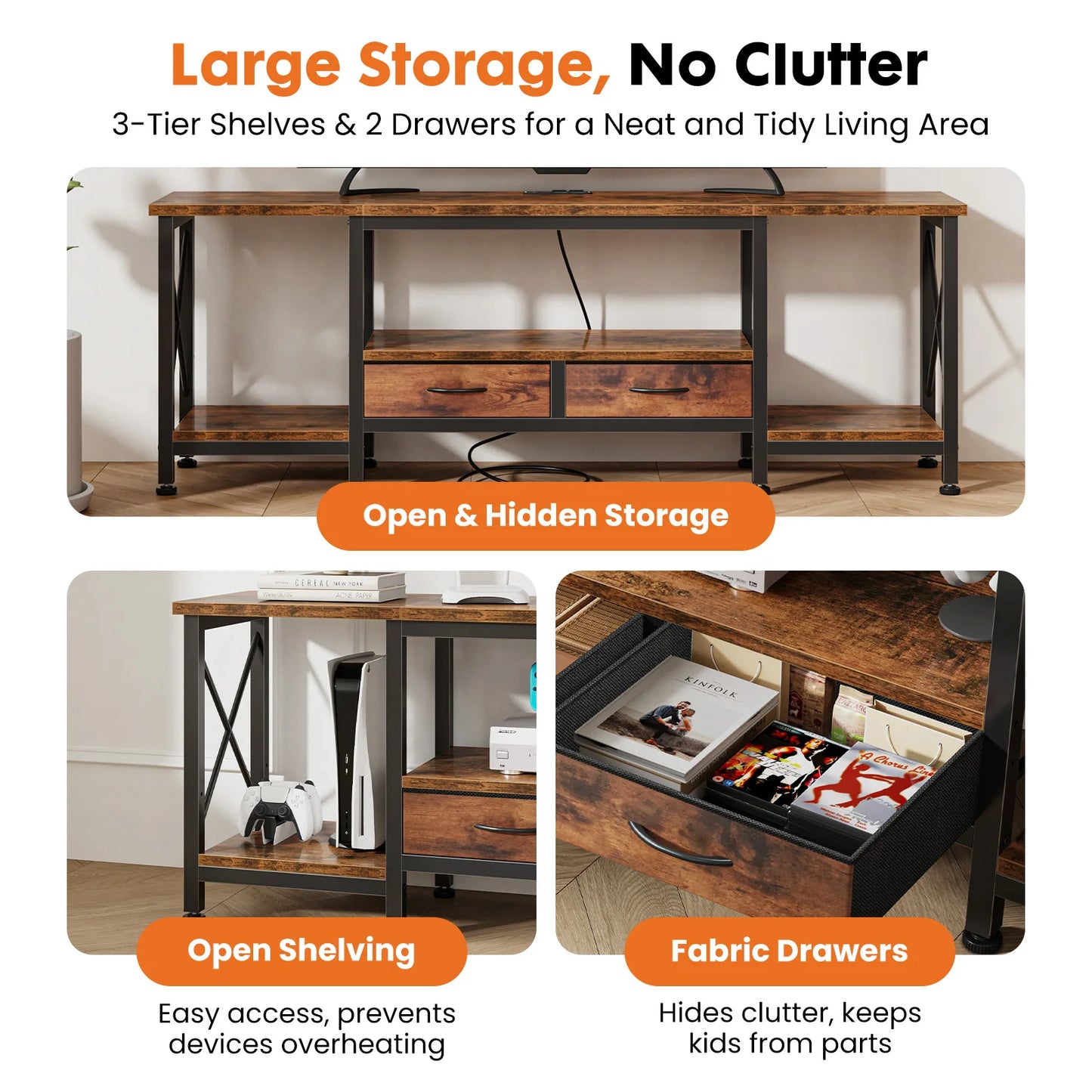 Wooden TV Stand with Drawers