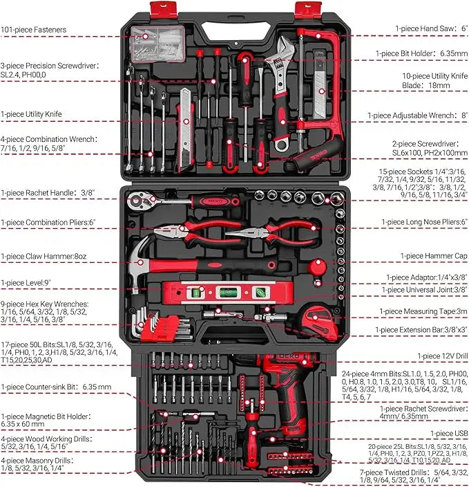 Home Mechanic Toolbox with 12V Cordless Drill