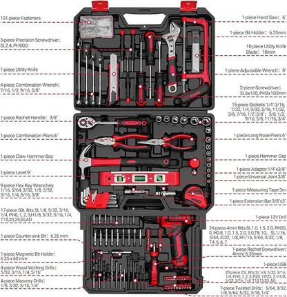 Home Mechanic Toolbox with 12V Cordless Drill