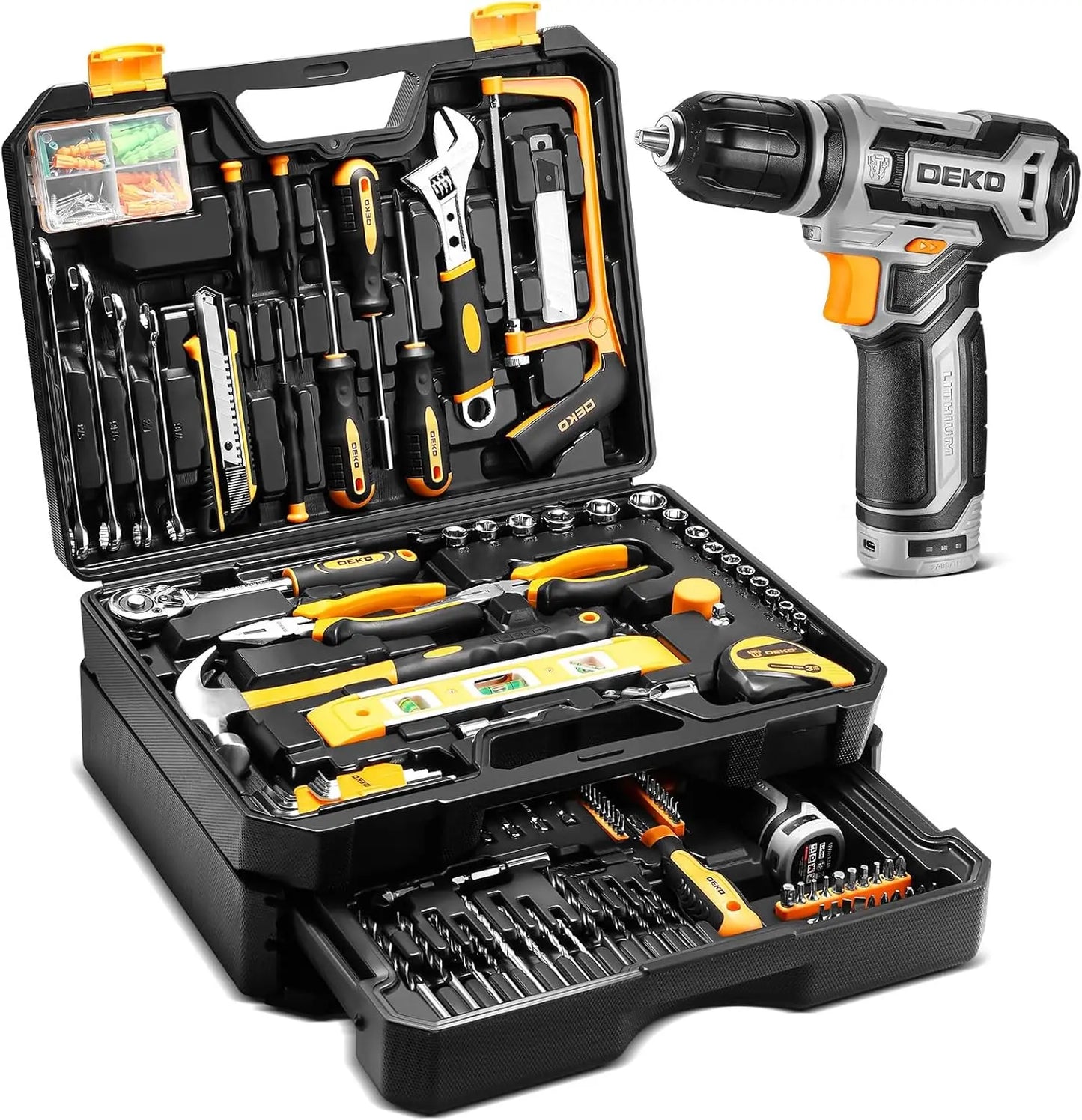 Home Mechanic Toolbox with 12V Cordless Drill