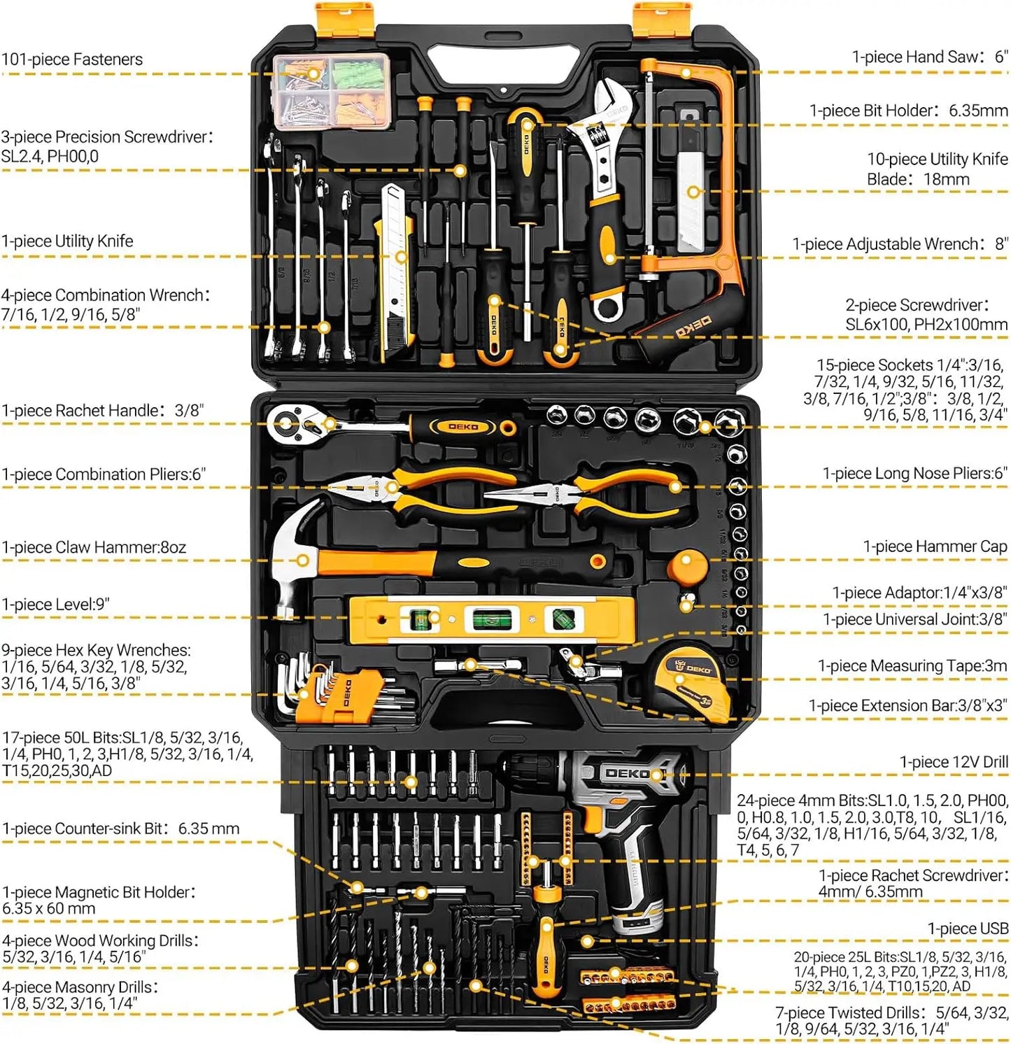 Home Mechanic Toolbox with 12V Cordless Drill