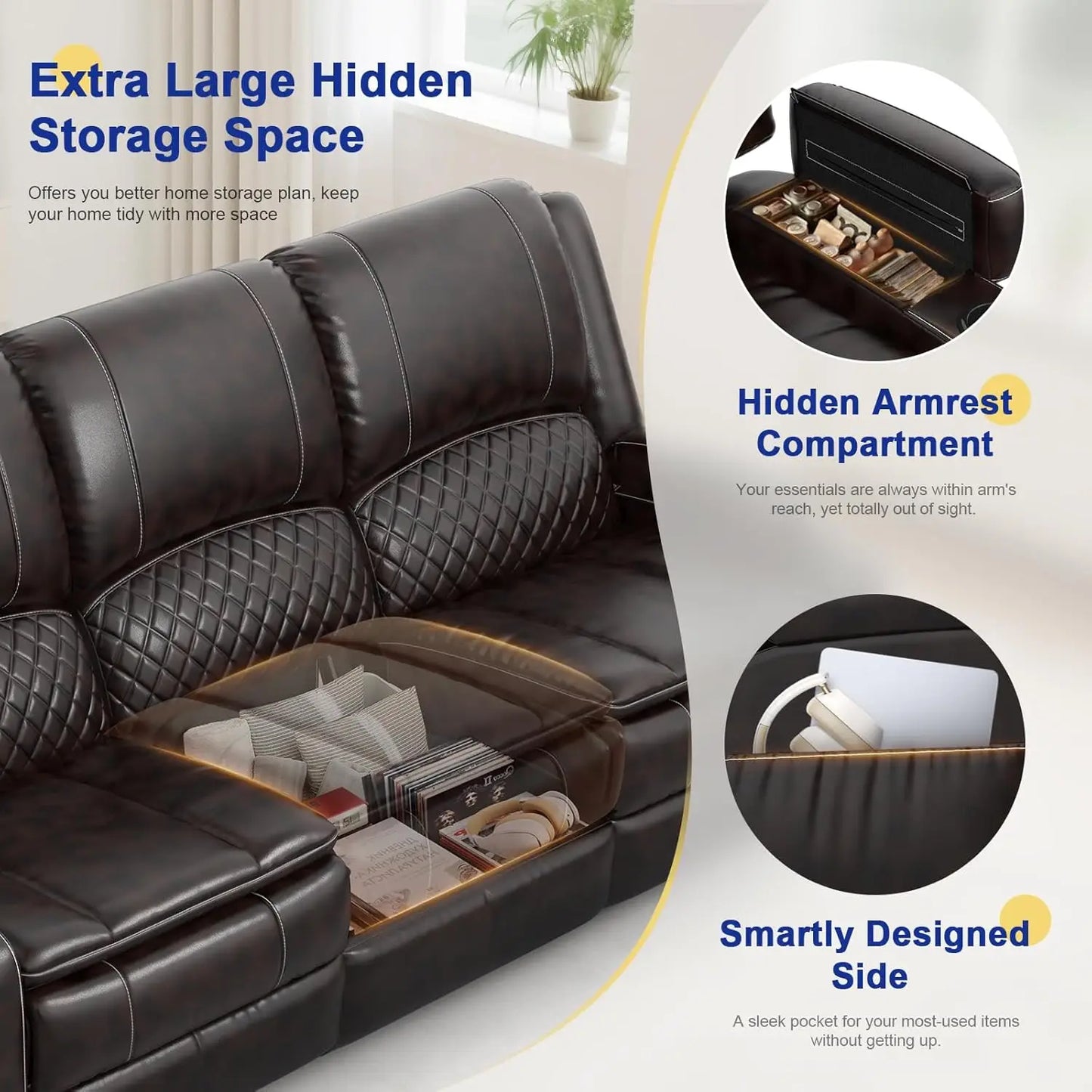 3 Seat Recliner Sofa with Console